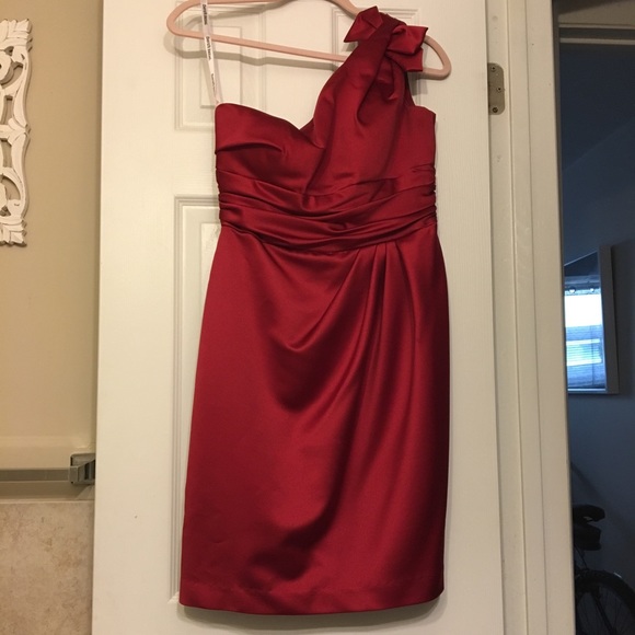 🌹One-shoulder satin dress with bow - Picture 1 of 6